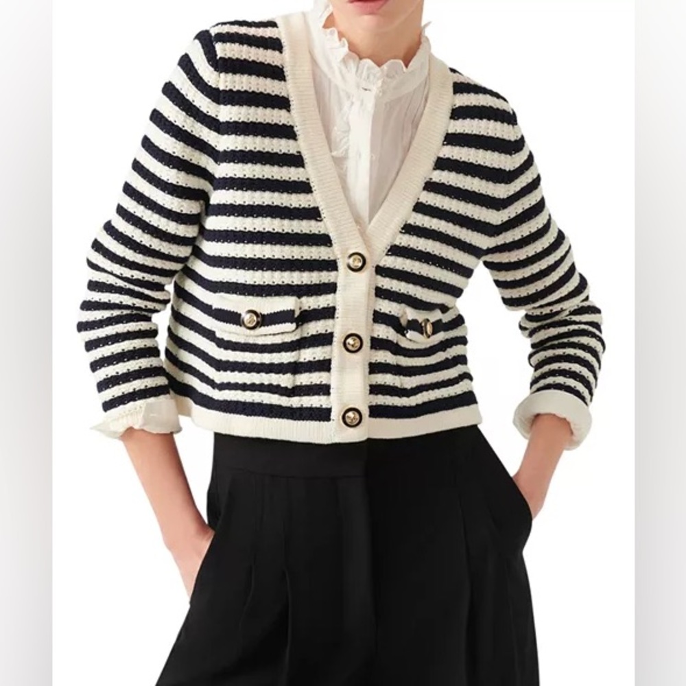 Ba&sh Gamden striped Cropped V-neck gold-tone military-style buttons cardigan 0 - Picture 11 of 13